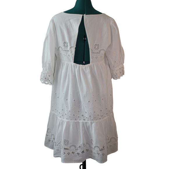 Anthropologie Forever That Girl Women's M White Eyelet Puff Sleeve Dress - Picture 3 of 7